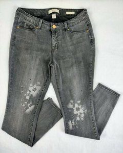 Vintage America Boho Skinny Jeans Floral Embellished Gray Denim Women's 6R/28